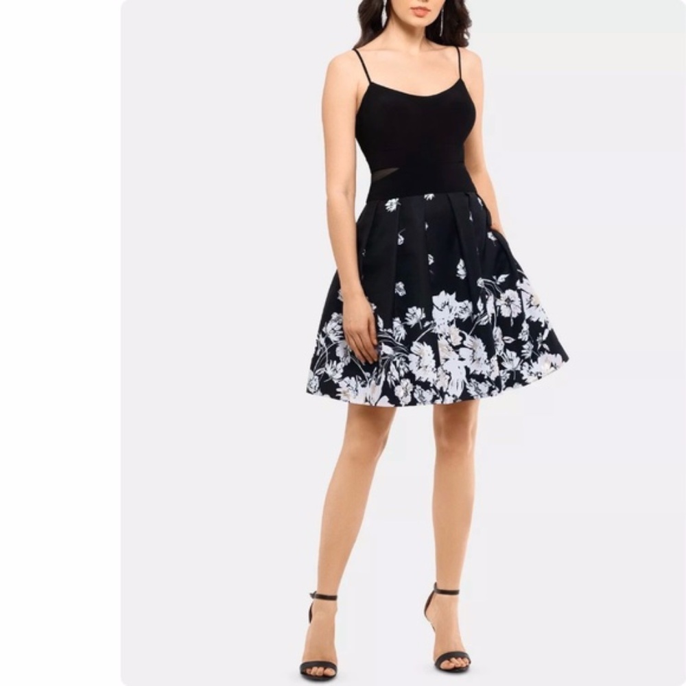 Xscape Printed-Skirt Fit & Flare Dress